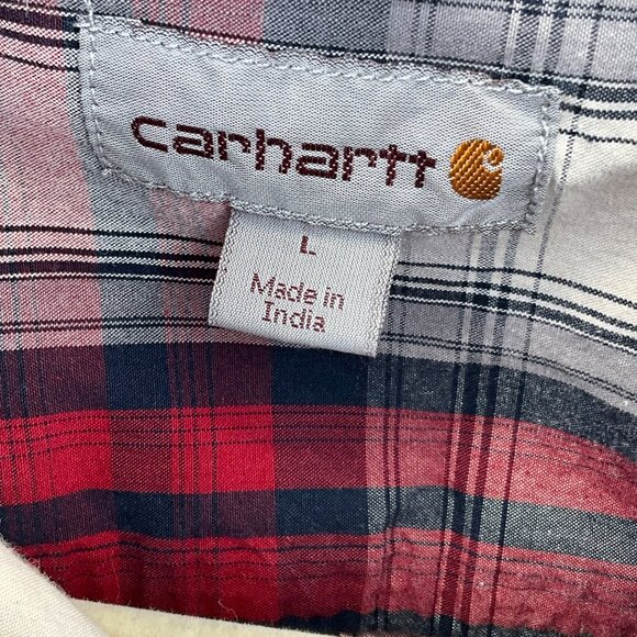 Carhartt Men's Large Red & White Plaid Short Sleeve Button-Up Shirt - Picture 4 of 5